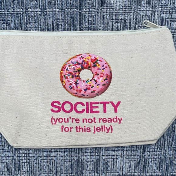 Dogeared Make Up Bag SOCIETY Zip Up Bag Cotton Donut New - Picture 2 of 10
